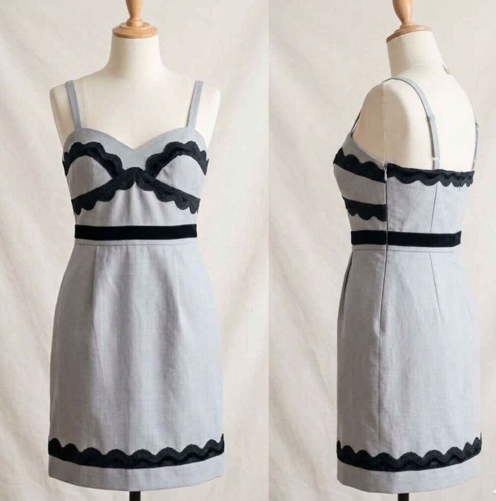 TCEC Mini Dress Grey Black Scalloped Lace Trim Coquette Party Cocktail Small S
